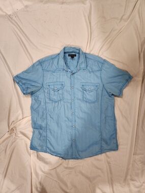 INC International Concepts Light Blue Short-Sleeve Pearl Snap Shirt